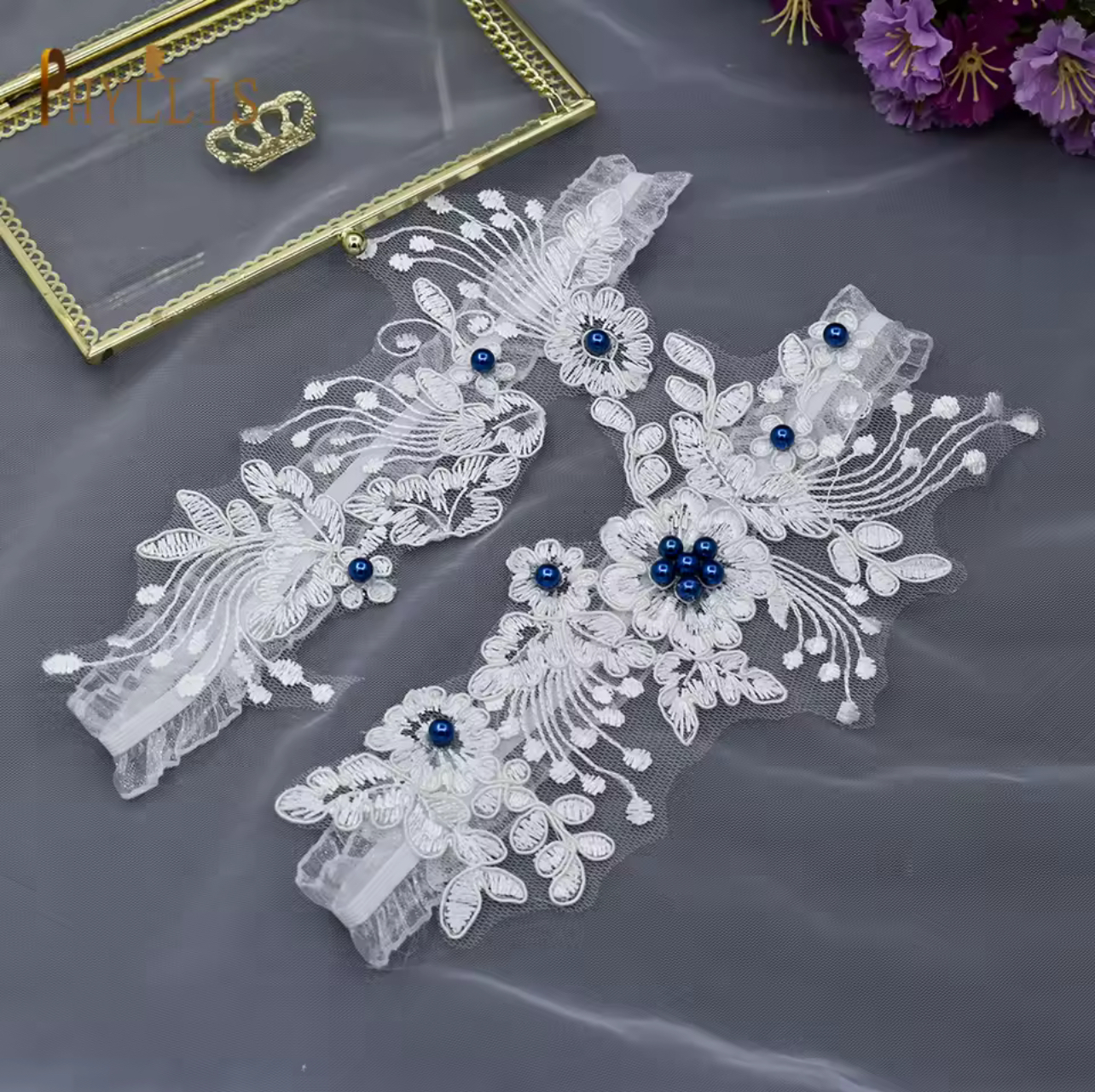 Classic Lace and Pearl Bridal Garters (2pcs)
