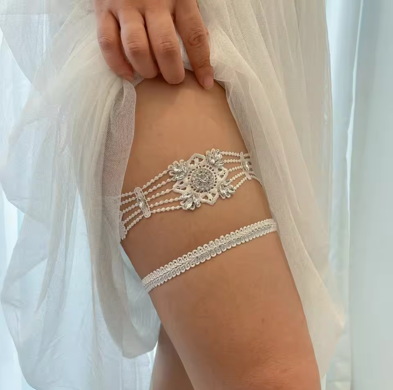 Handcrafted Floral Appliqué Garters (2pcs)