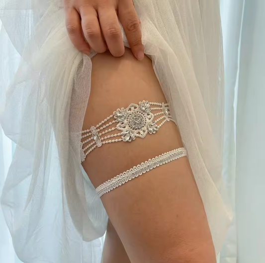Handcrafted Floral Appliqué Garters (2pcs)