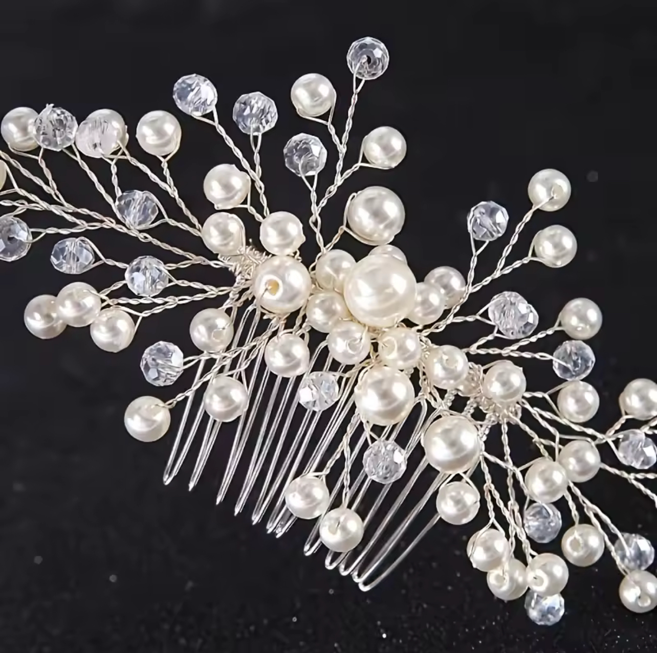 Handcrafted Crystal Pearl Hair Comb