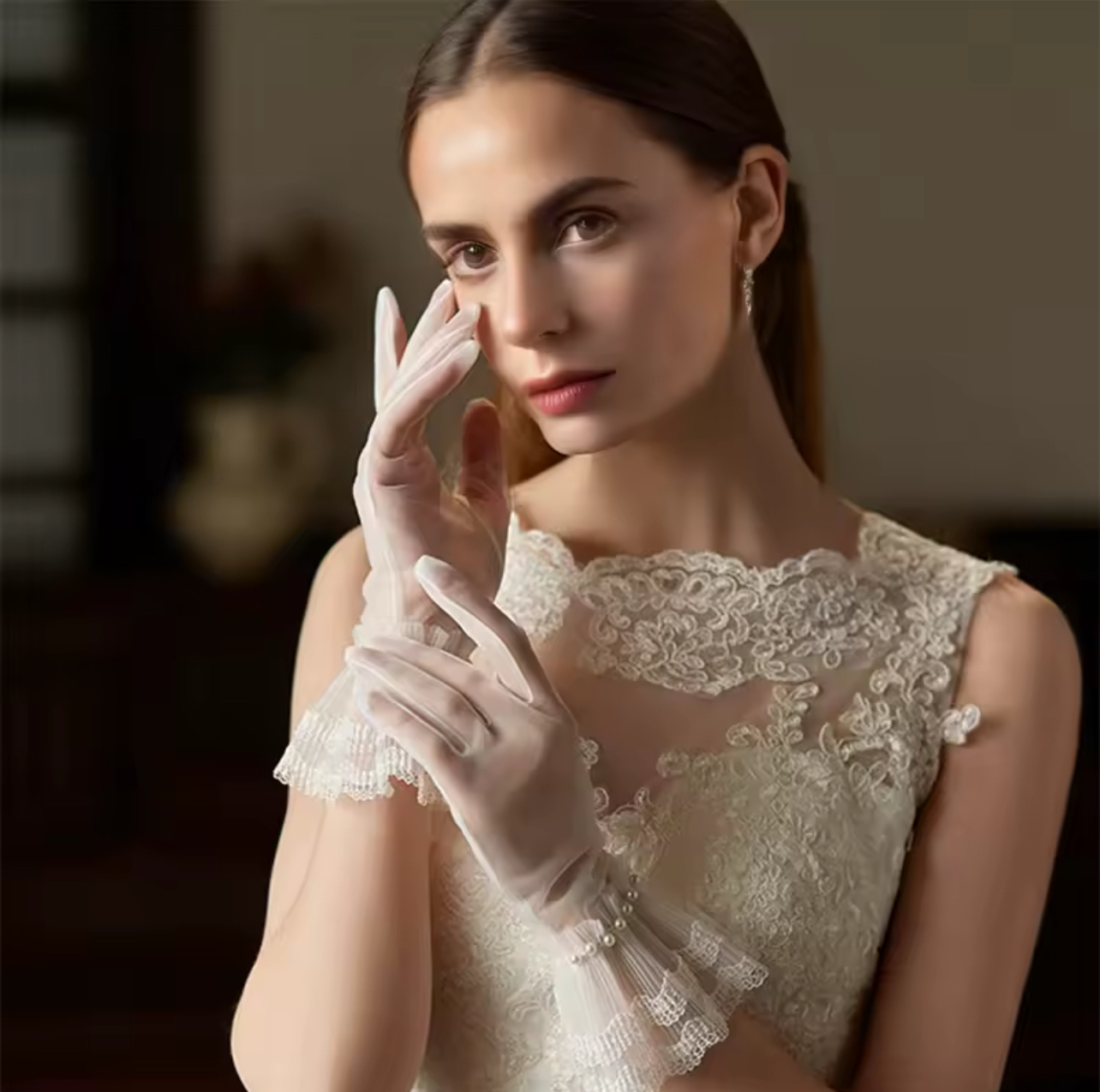 Elegant Lace Gloves with Pearls