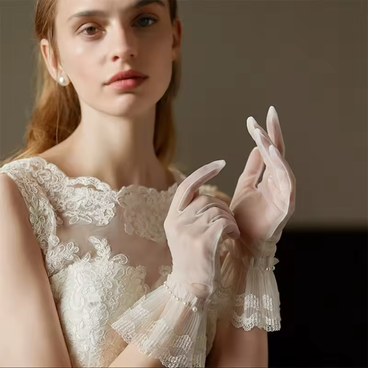 Elegant Lace Gloves with Pearls
