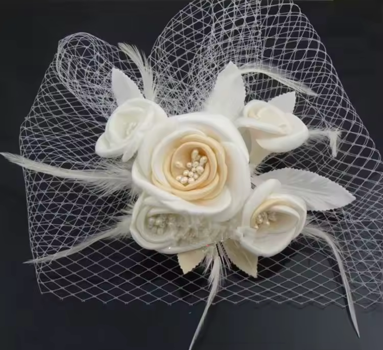 Ivory Handcrafted Flower Headdress With Comb
