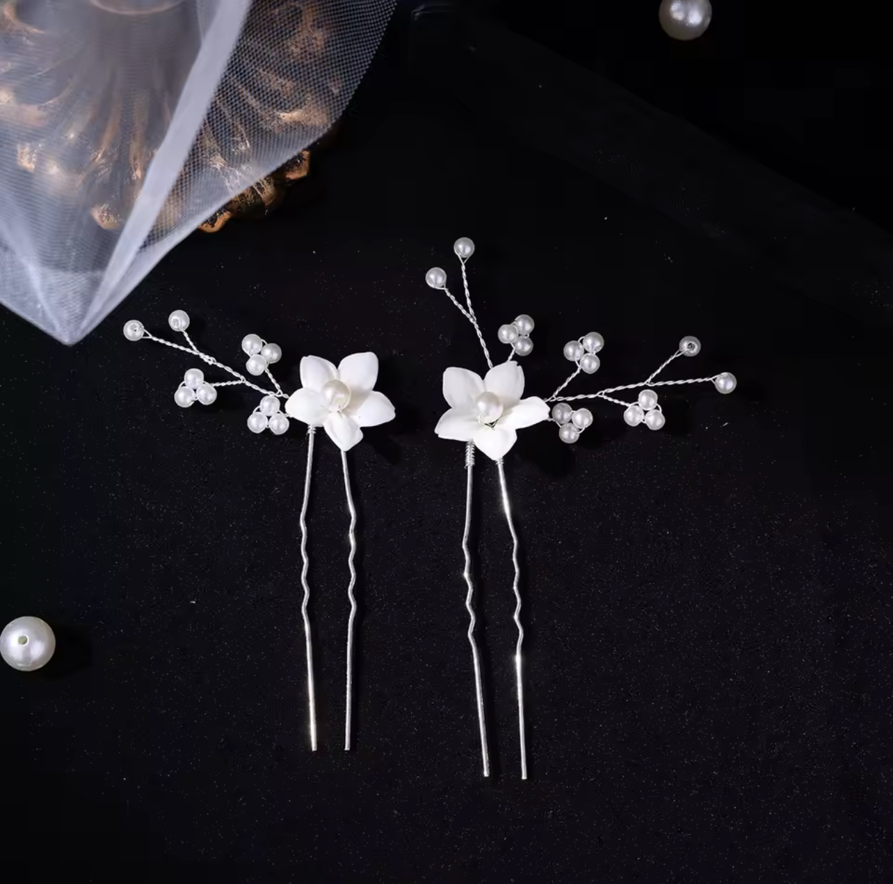 Handcrafted Flower and Pearl Comb and Hairpins