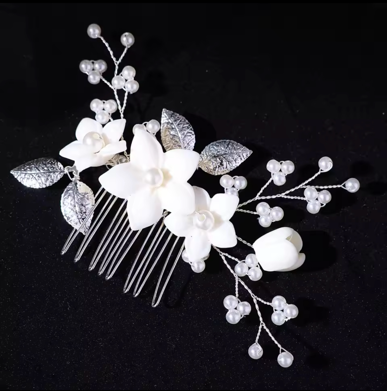 Handcrafted Flower and Pearl Comb and Hairpins