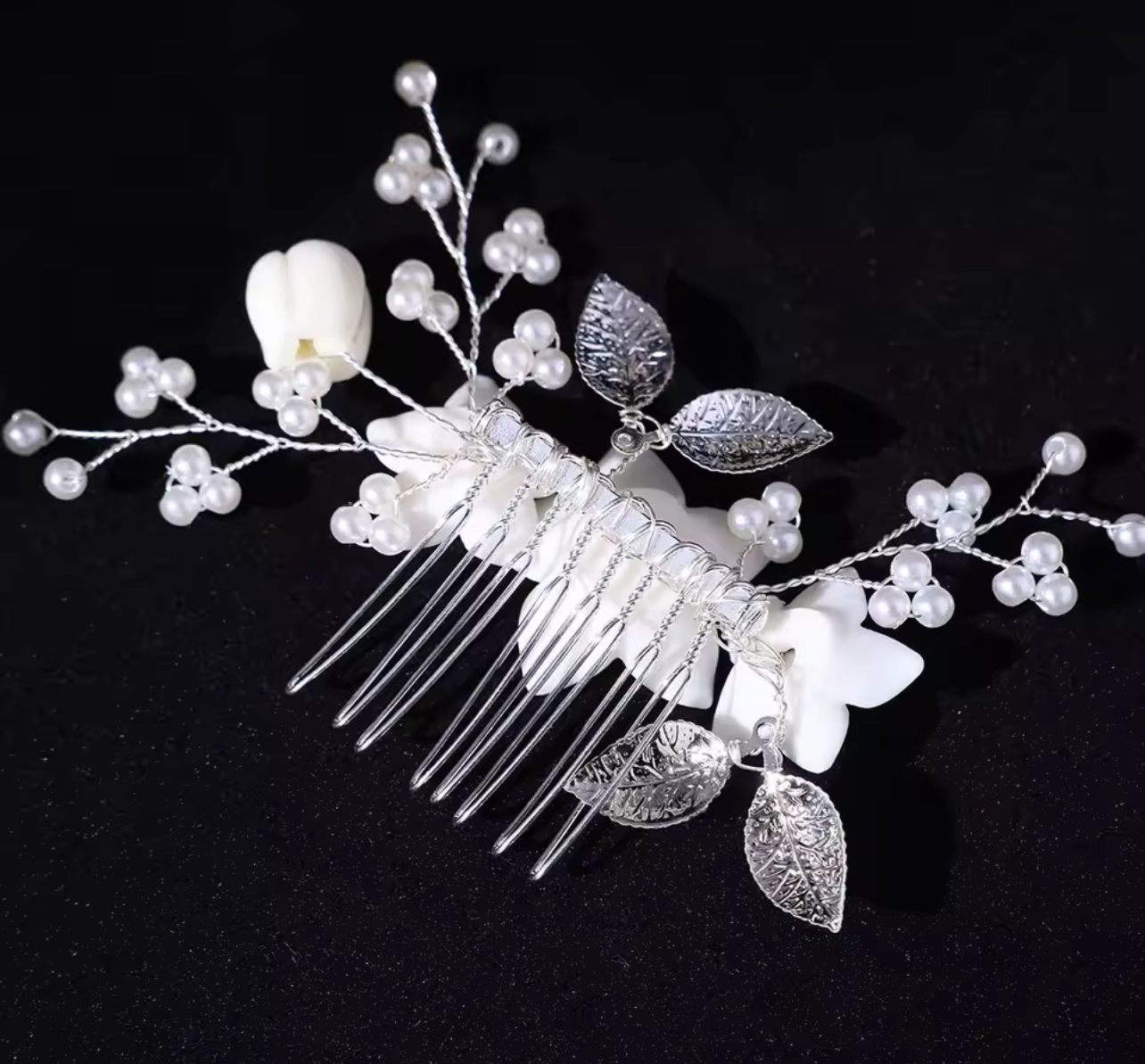 Handcrafted Flower and Pearl Comb and Hairpins
