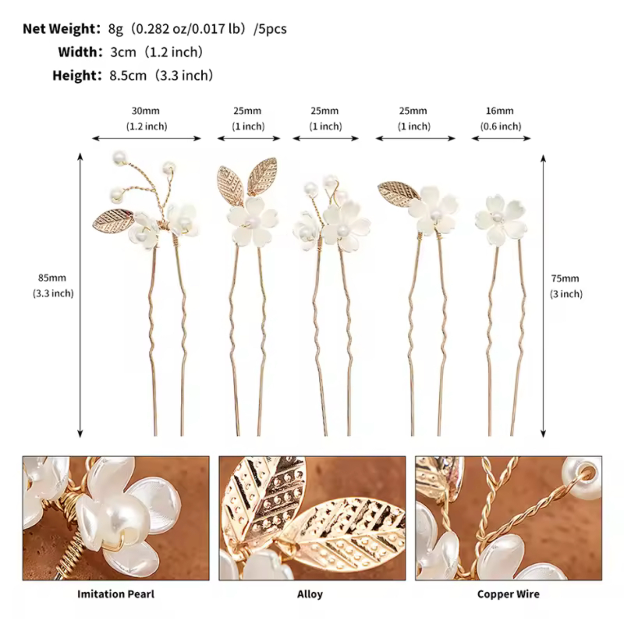 Handcrafted Flower Hairpins (5pcs)